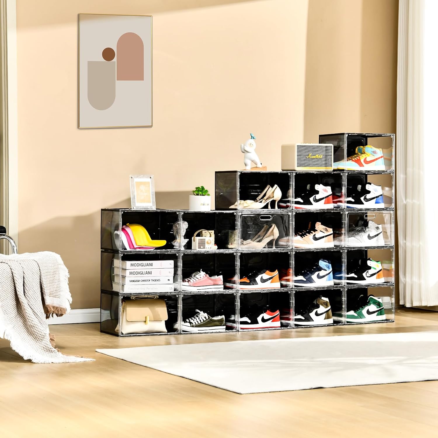 8 Pack Shoe Boxes Stackable, Large Shoe Storage Organizer with Lids ...