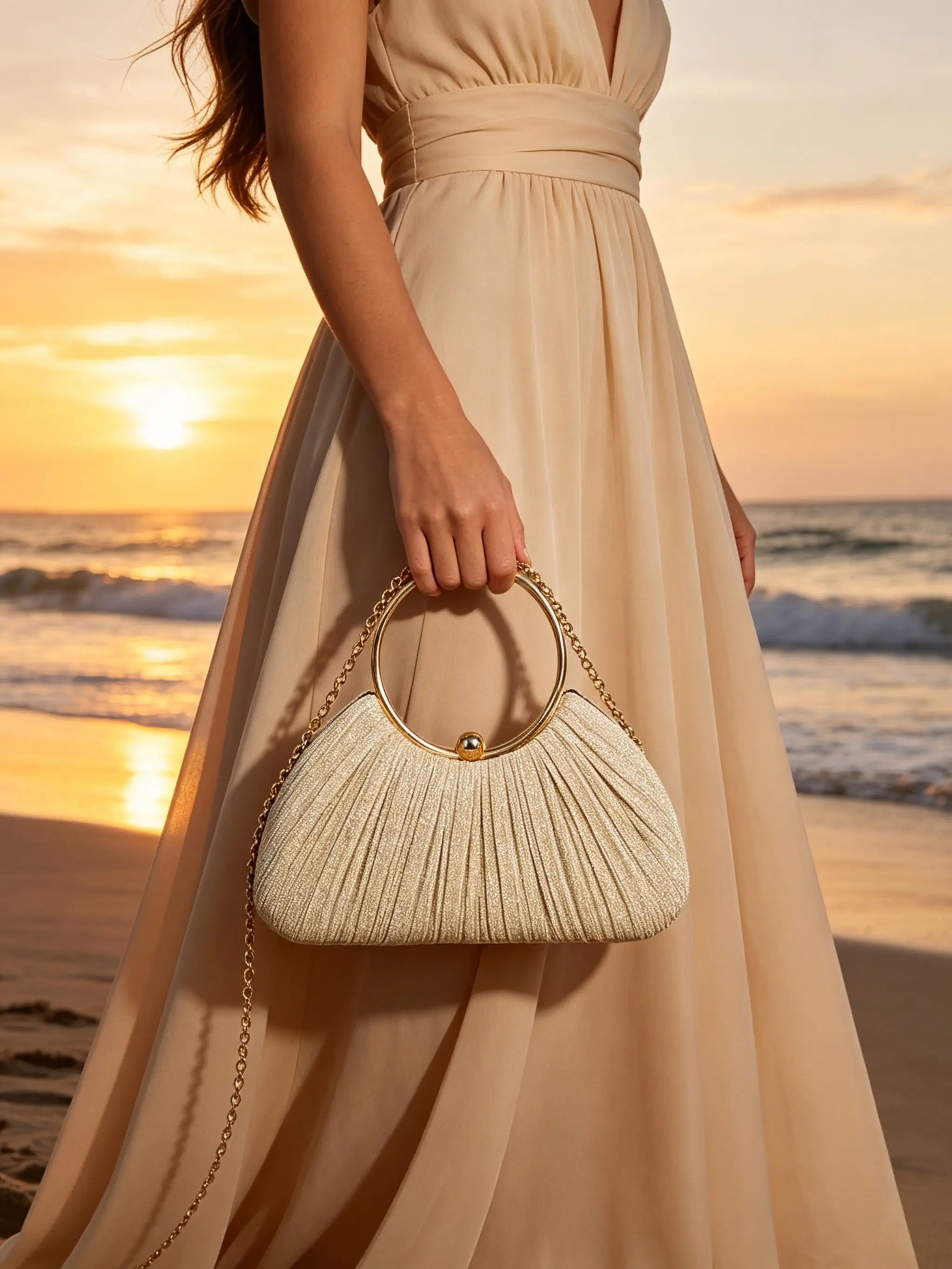 Ruched Rhinestone Evening Bag, Metal Ring Handbag, Wedding Bridesmaid Dress Bag, Crossbody Shoulder Bag, Elegant Party Accessory, Glitter Design Bag