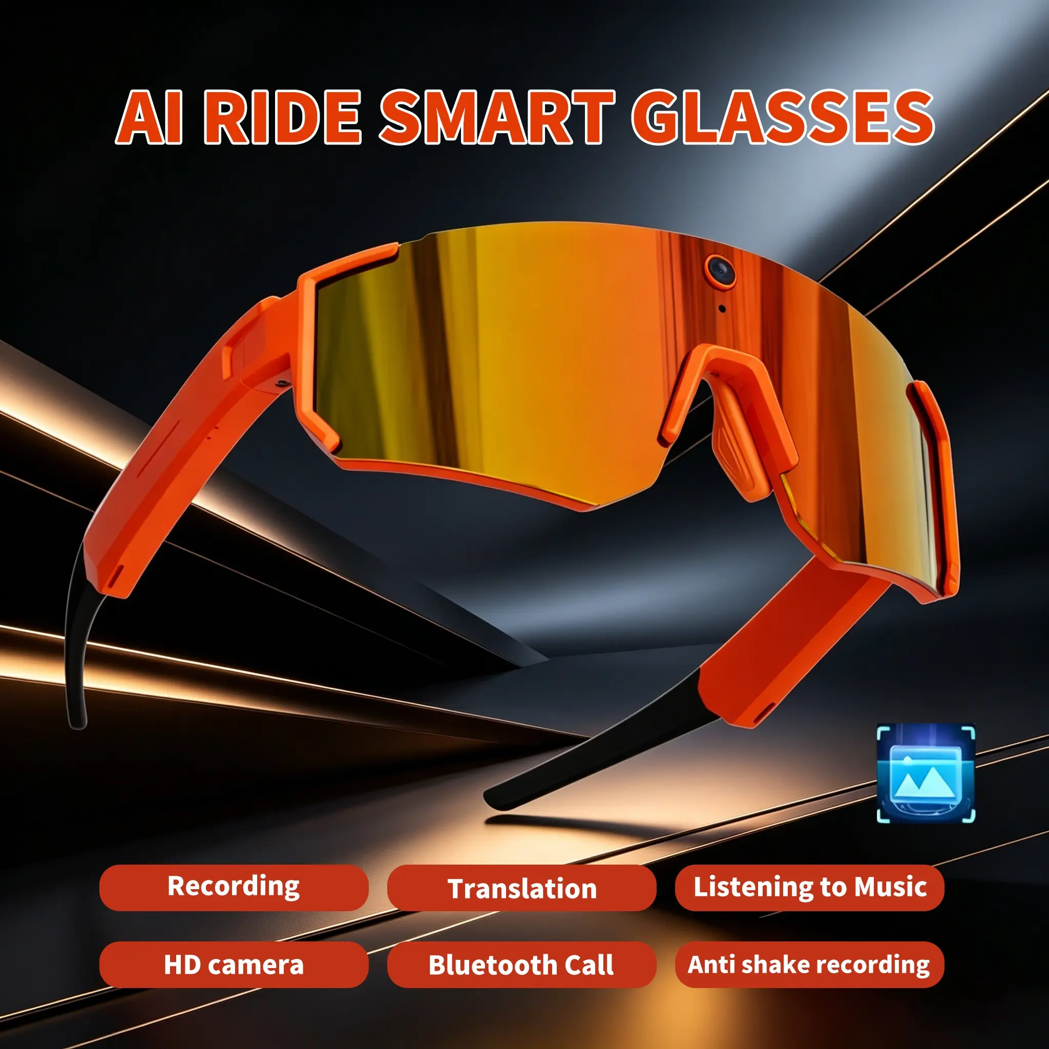 Smart Ai Sports Glasses, Wearable Smart Glasses with 800w HD Camera, Video Recording, Built In Ai Assistant, Ideal for Outdoor Cycling, Running, Hiking
