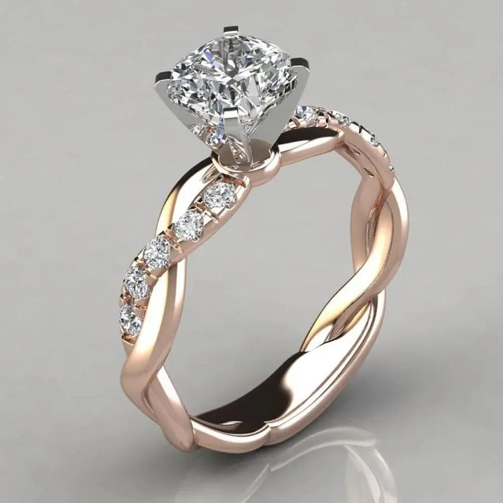 Women's Classic Zircon Engagement Ring, Metal-Coated Wedding Band with Crystal Accents, Anniversary Jewelry and Wedding Gifts, Wedding Ring Sets, Cute Look