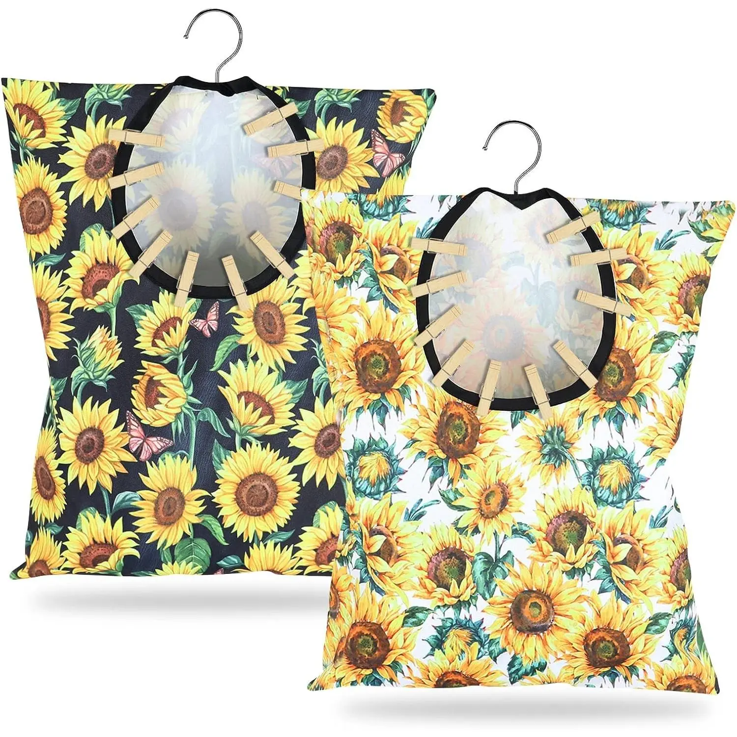 2 Pcs Sunflower Clothes Pin Bag Clothespin Bag Holder Clothespin Holder 15 X 11 Inch Clothes Pin Hanging Bag for Clothesline Outdoor Outside Wardrobe and Laundry Room