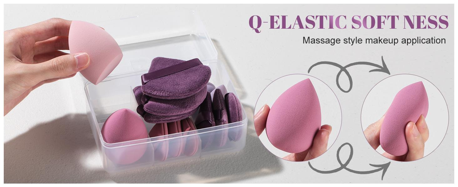 Makeup Sponge Set Triangle Puff 14 Pcs for Liquid, Cream, and Powder, Multi-colored Makeup Sponges and Mini Sponge with Case (A-Purple)