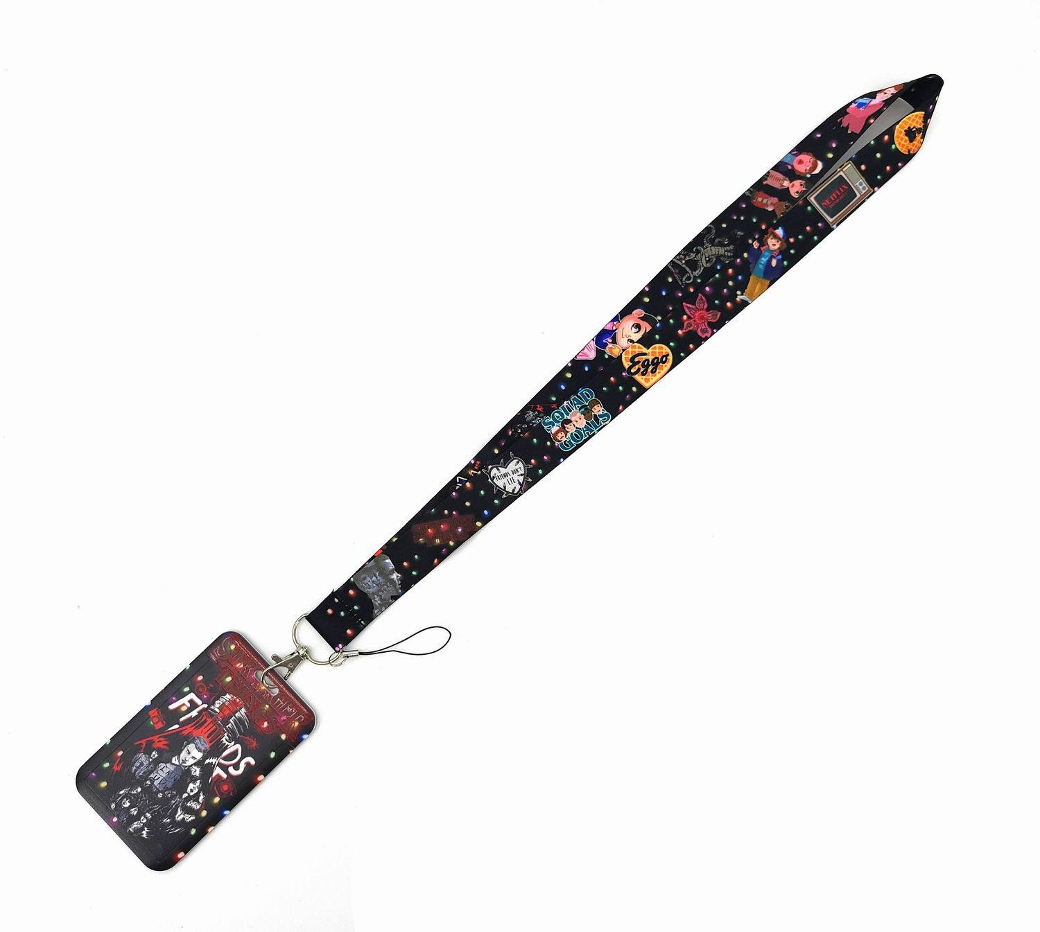 Stranger Things Anime Cartoon Long Lanyard Card Holder Neck Strap Phone Lanyard with Metal Hooks and Printed Ropes for Hanging Phones and ID Cards - Ribbon