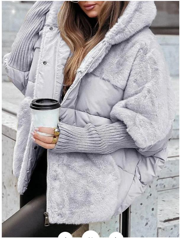 BIGWIG women's warm hooded patchwork coat, autumn and winter down jacket, oversized winter coat, windproof jacket, warm fleece jacket, parka, jacket with pockets, casual, warm quilted jacket, daily wear