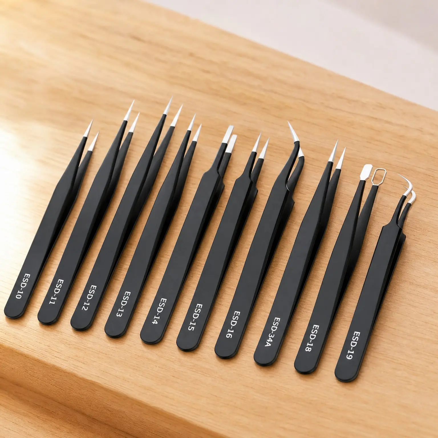 10-Piece ESD Anti-Static Stainless Steel Precision Tweezers Set for Electronics, Soldering, Craft, Jewelry, Model Building, Beauty
