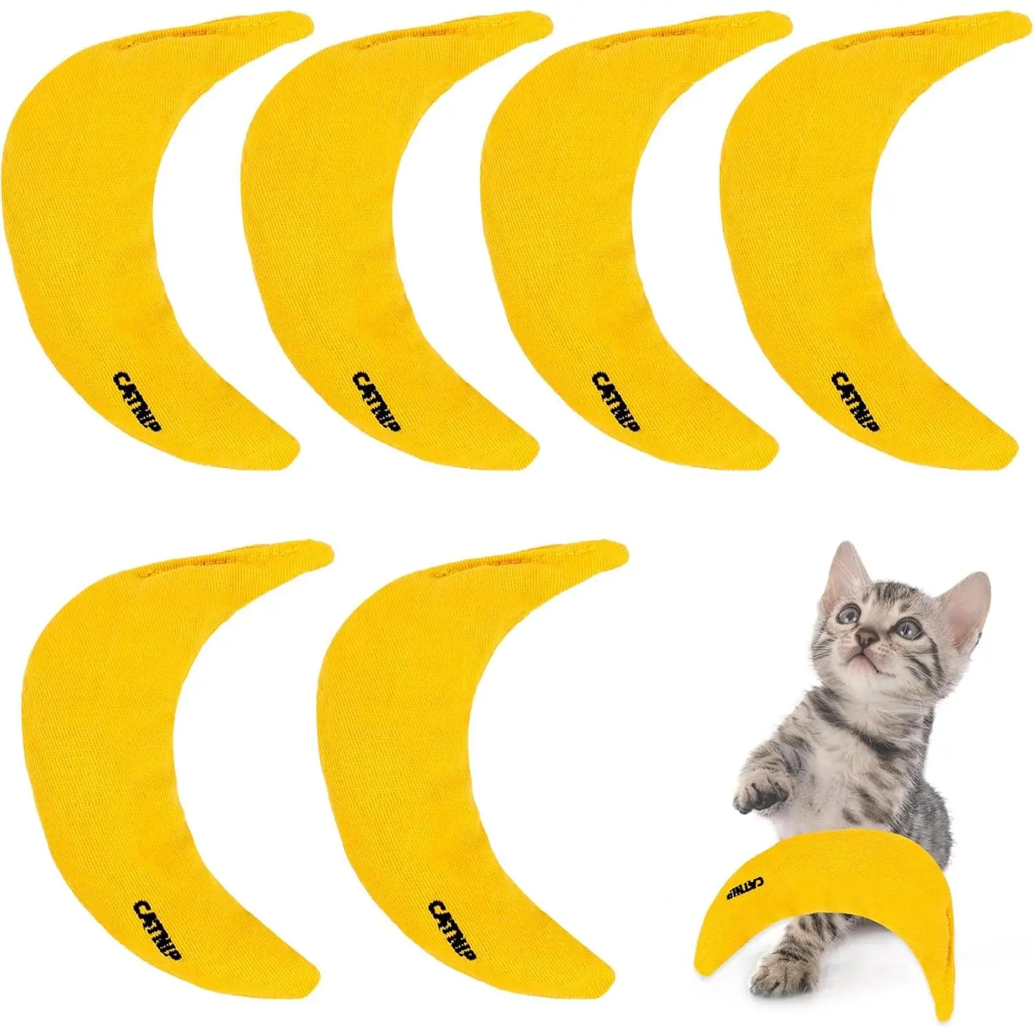 6 Pack Banana Catnip Toys Yellow Cat Chew Catnip Toys Banana Cat Pillow Toys Kitten Interactive Stuffed Banana Catnip for Kitten Cats Indoor Bites Scrub Claws Toys