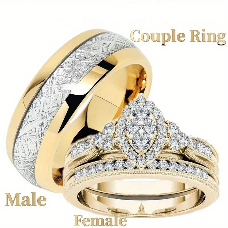 Women's Fashion Luxury Decorative Ring Set or Men's Fashion Classic Stainless Steel Decorative Ring Engagement Wedding Anniversary Party Jewelry Valentine's Day Birthday Gift Couple Ring