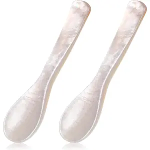 2Pcs Caviar Spoons, 3.5 Inch Mother of Pearl Spoon Hand Craft Shell Spoon for Caviar, Ice Cream, Eggs, Coffee, Salt, Jam, Restaurant Serving