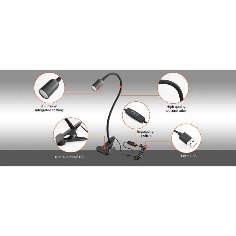 LED Reading Light for Bed Headboard  Dimmable Clip-On Book Light with Flexible Gooseneck, Adjustable Color Temperature (3000/4000/6000K), USB-Powered Desk Lamp for Dorms and Home