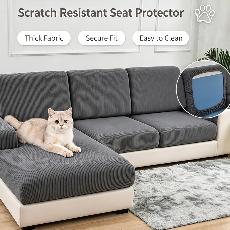 Stretch Separated Sofa Cushion Cover, Washable Easy Care Jacquard Couch Seat Cover, Anti Slip Elastic Sofa Seat Protector, Removable Furniture Slipcover for L Shaped Sectional Sofa