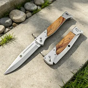 High Hardness CCCP One Handed Developmented Folding Knife, Colored Wood Handles with Nylon Sleeve, Must-have Gear for Camping & Hiking, Outdoor Portable Knives,  EDC Tool
