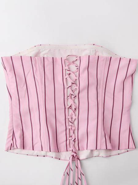 Women Striped Strapless Corset Top & Wide Leg Pants 2 Piece Set Sexy Daily Outfits Women Sets