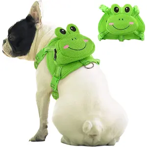 Dog Backpack Harness, No-Pull Dog Backpack with D-Ring Small Medium Dogs, Cute Self Carrier Backpack Dogs to Wear, Adjustable Dog Harness Backpack Traveling Camping Hiking, Frog, S