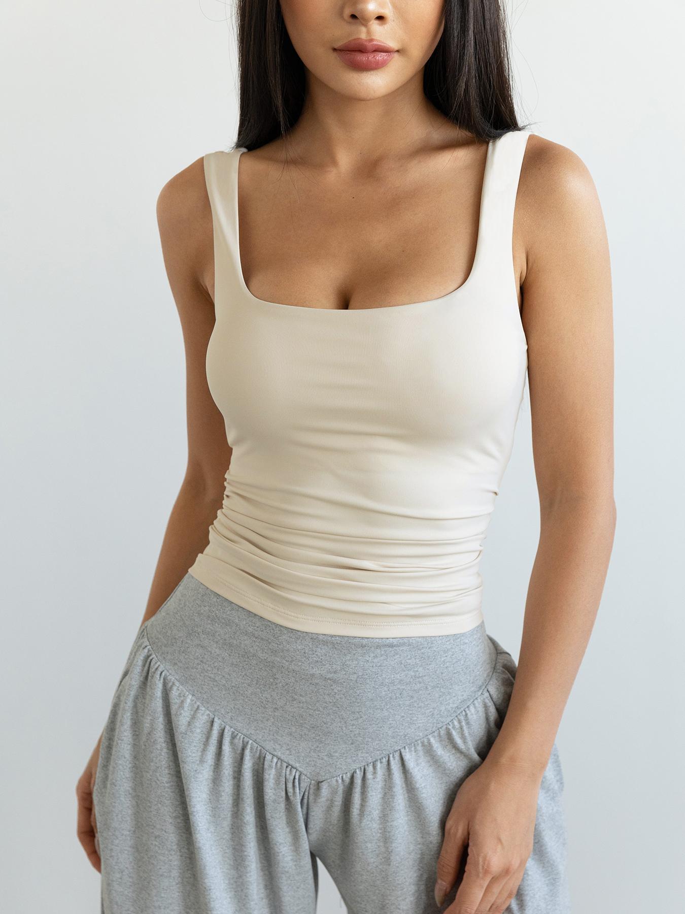 Women's Solid Color Sports Tank Top, Casual Comfortable Breathable Sleeveless Top for Exercise Gym Workout Running, Ladies Sportswear for All Seasons, Gymswear