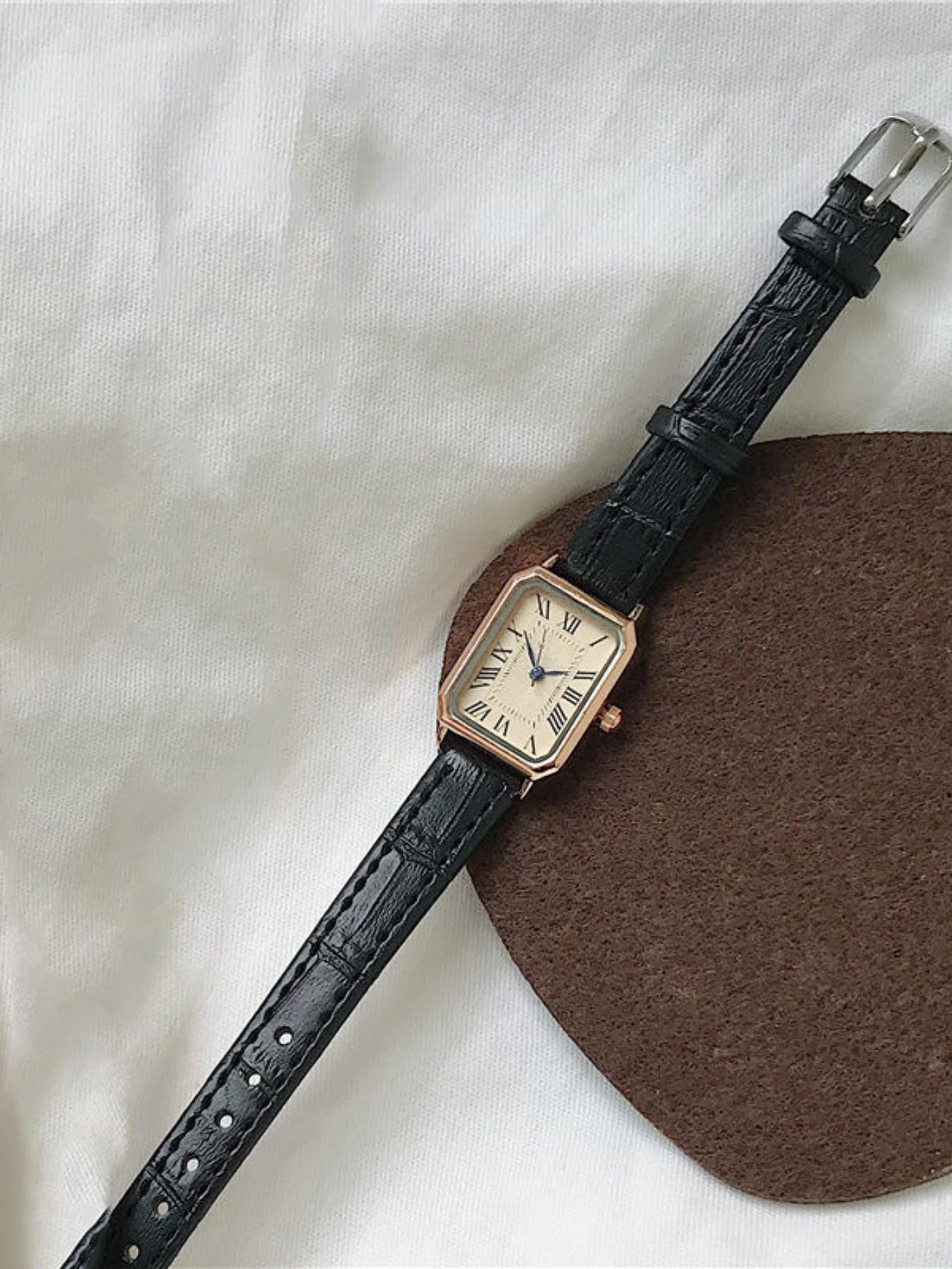 1 Piece Retro Rectangle Dial Analog Quartz Watch With Adjustable Buckle Without Box, Ladies Anniversary Birthday Gift