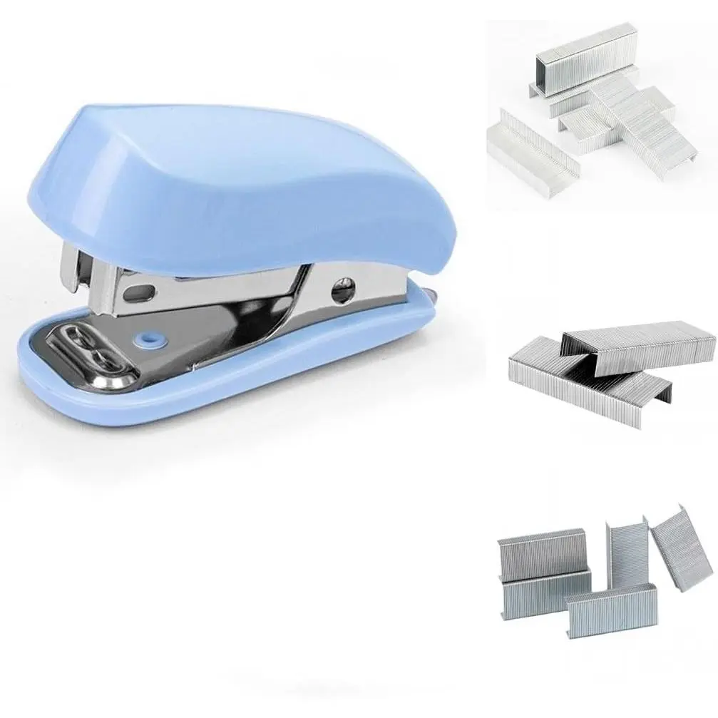 Blue Compact Plastic-Body Mini Stapler with Staples - Durable High-Impact Plastic, 20-Sheet Capacity, Classroom/Office Use for Students, Available Colors, Desk Stationery