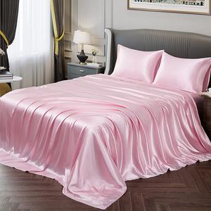 solid color satin bedding set, 3/4 counts luxury bedroom bed sheets includes 1 flat sheet, 1 fitted sheet, and 1/2 pillowcase without filler, room accessories soft mattress protector, twin, full, queen, king, comfy bed sets, bedsheet, silky fitted sheet