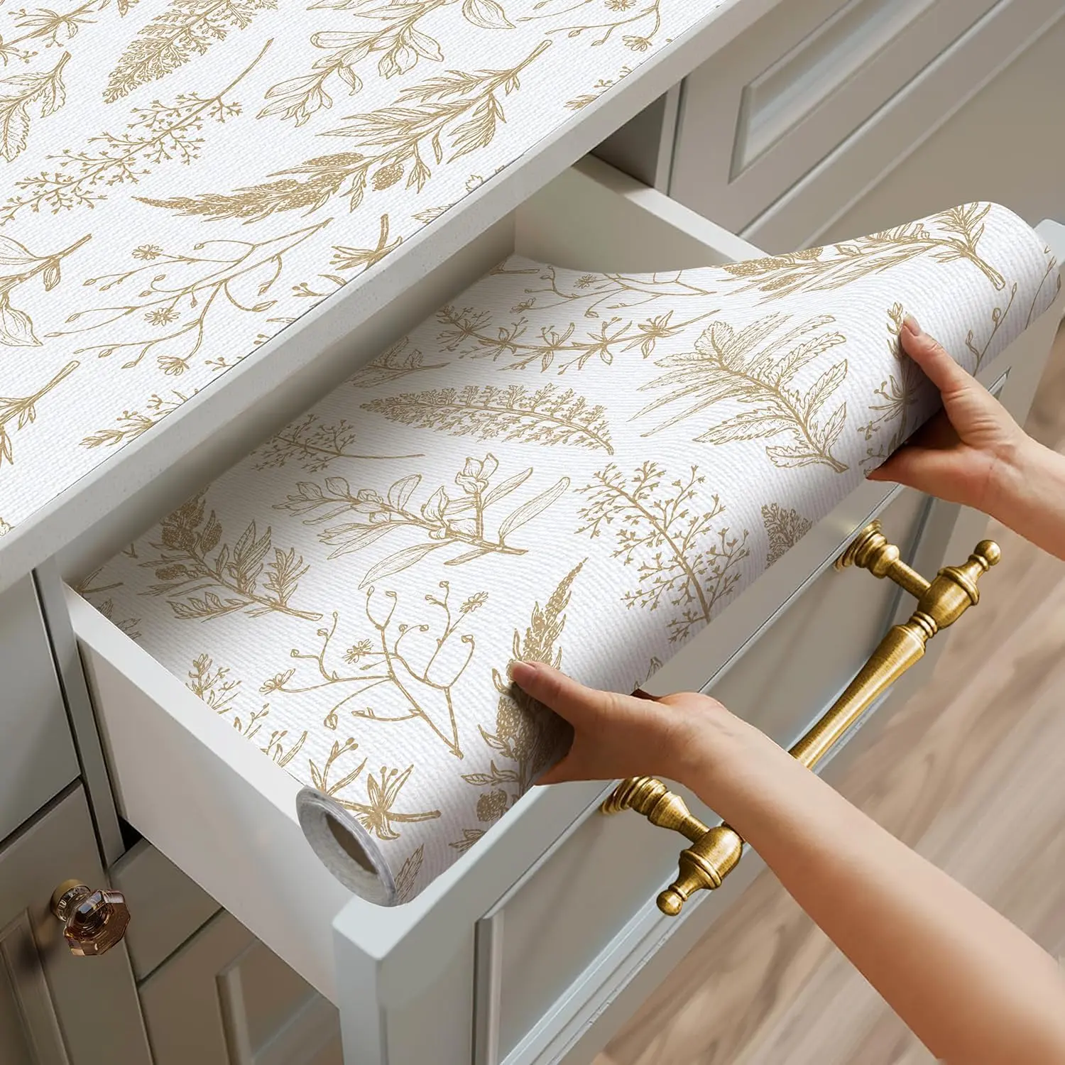 Floral Shelf Liner for Cabinets Non Adhesive, ,12in x 10ft | Non Slip Drawer Liner  Cabinet Liner Botanical  Grip Shelf Paper for Bathroom Cupboard Liner Easy to Clean