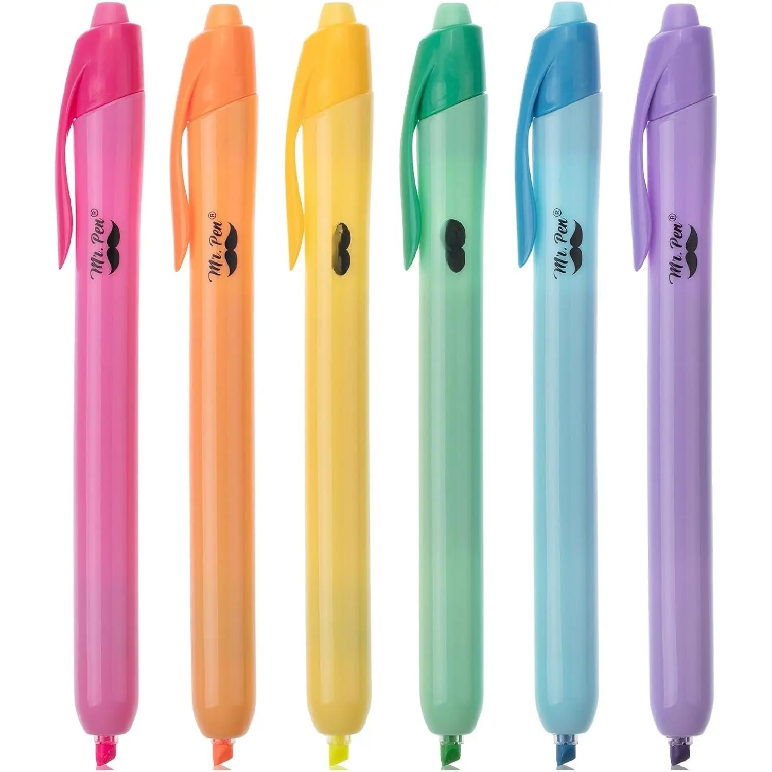 - Retractable Highlighters, 6 Pack, Bright Colors | Chisel Tip Highlighter Marker Set, Click Highlighter Markers for Classroom, Journaling, Study Supplies