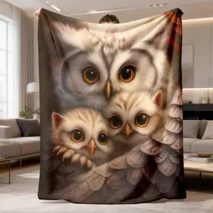 2026 New Arrival Flannel Blanket 1Pc Cozy Owl Family Print Flannel Blanket Soft, Warm, And Versatile For Travel, Sofa, Bed, Camping, Car, And Office Ideal Gift For Relatives And Friends AllSeason Comfort, Machine Washable