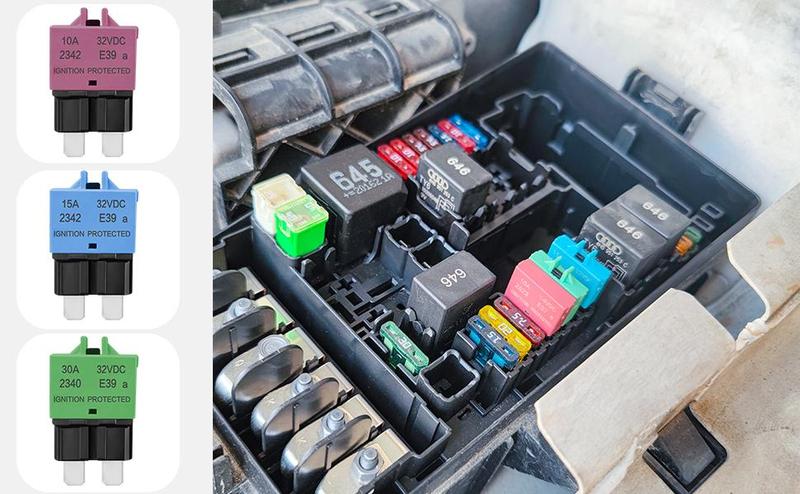 ATM, ATC, ATO Automotive Low-Profile Manual Reset Fuses Suitable For Marine, Truck, RV, SUV, and Motorcycle DC Fuse Kits Automotive Circuit Breaker Fuses Reset Fuses Assortment Kit