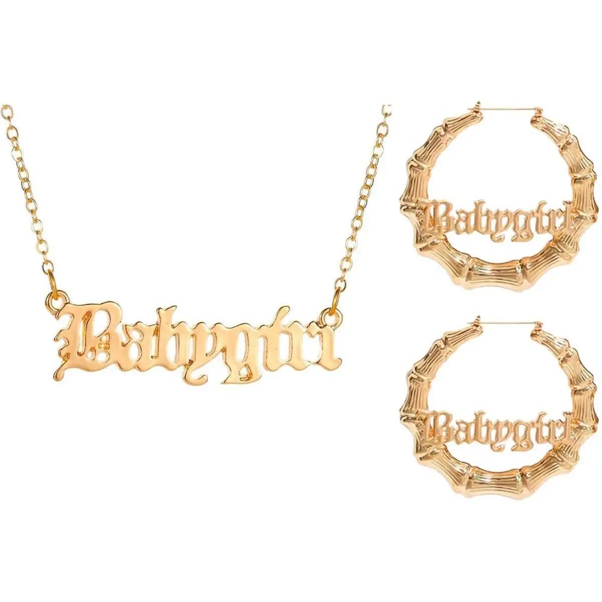 Large Old English Letter Earrings Necklace for Women  Hop   Plated  Hoop Earrings 80s 90s Costume Accessory Party  Set