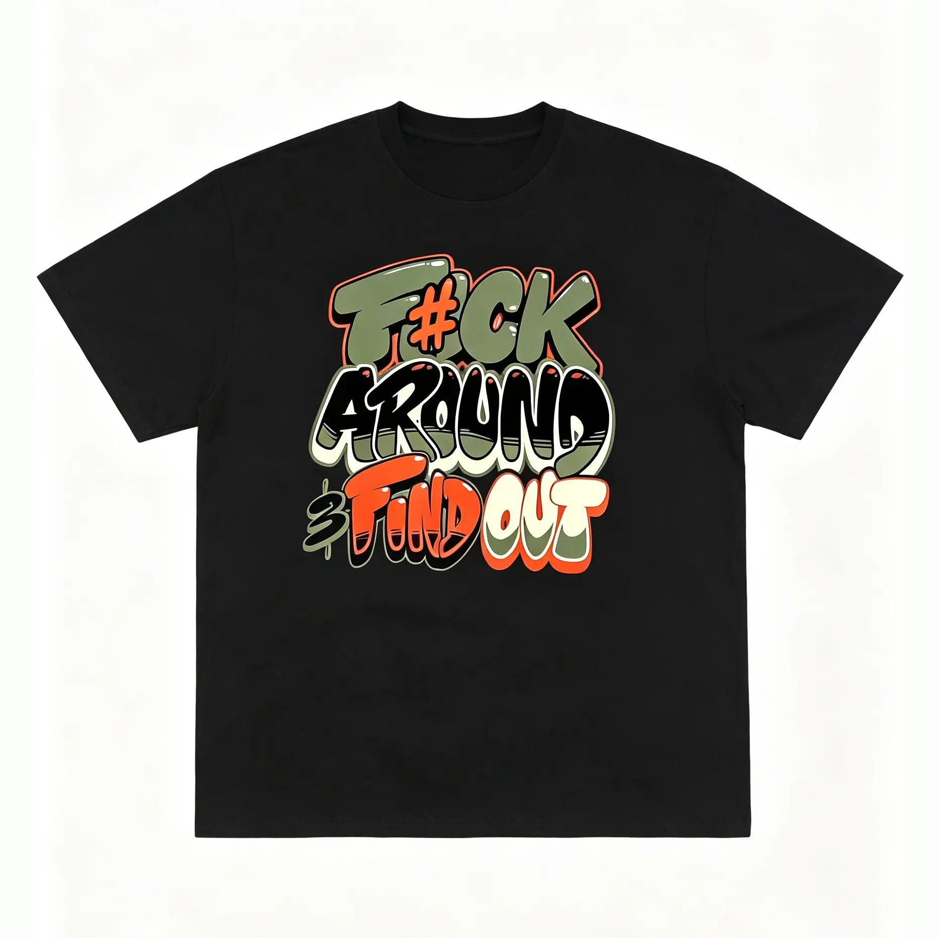 Casual Graphic T-Shirt - Black With Bold FIND OUT Graffiti Print, Geometric Pattern, Regular Fit, Machine Washable, All-Season Comfort, Military Women T Shirts Anti-Wrinkle Cotton T-Shirt
