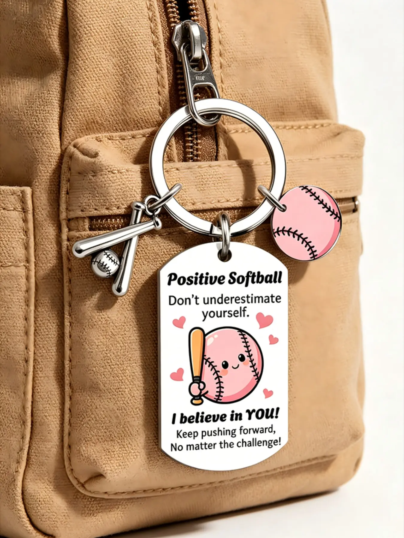 Softball Gifts for Girls, Positive Soft Ball Keychain, Softball Stuff Bag Charm, Cute Cartoon Characters, All Seasons, Teen Girls Players, Keychain Charms
