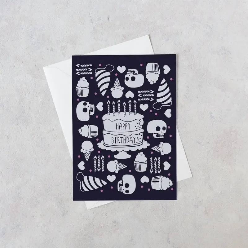 2pc+2envelope Spooky Skull and Sweets Birthday Greeting Card, Blank Inside