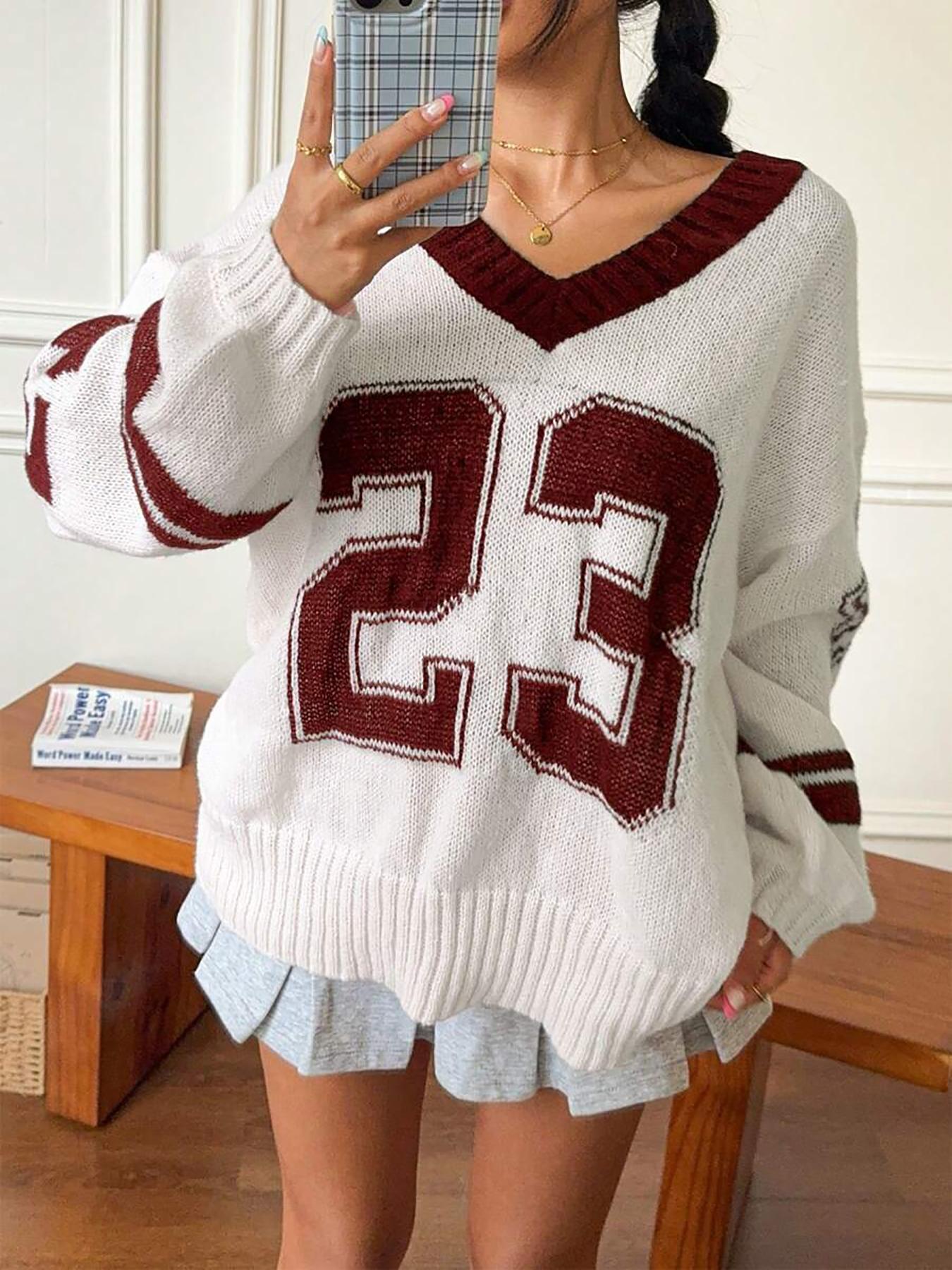 Women's Vintage Figure Print Knitted Sweater, Casual Long Sleeve Jumper for Fall & Winter, Fashion Ladies' Knitwear for Daily Wear, Tops