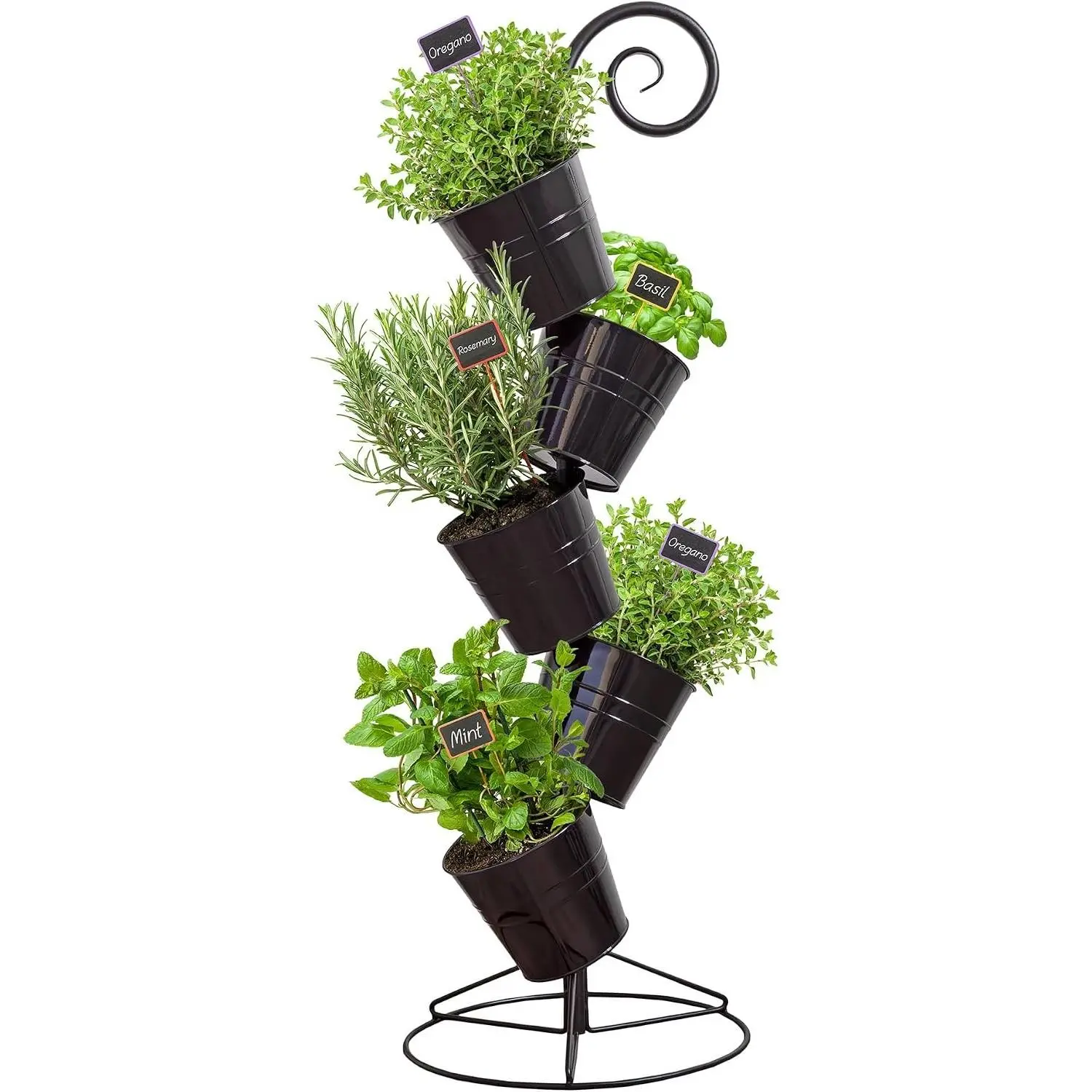 Hanging Flower Pot Tiered Stand (Black), Metal Outdoor Stacking Planter