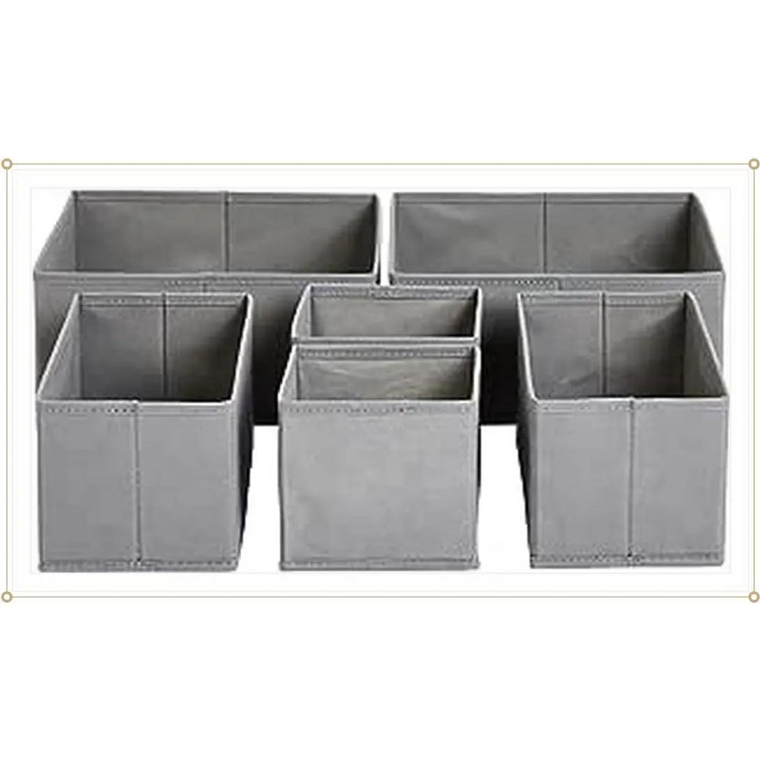 Collapsible Cloth Drawer Organizer Boxes, Storage Bins for Socks, Underwear & Baby Clothes - Gray, Set of 6Gift
