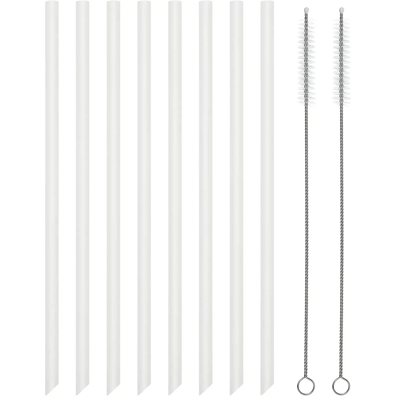 Drinking Straws, 8 count Long Straight Flexible Clear Straws with 2 Cleaning Brushes for 20 oz Rtic/Ozark/ Tumblers, , no Rubber Taste