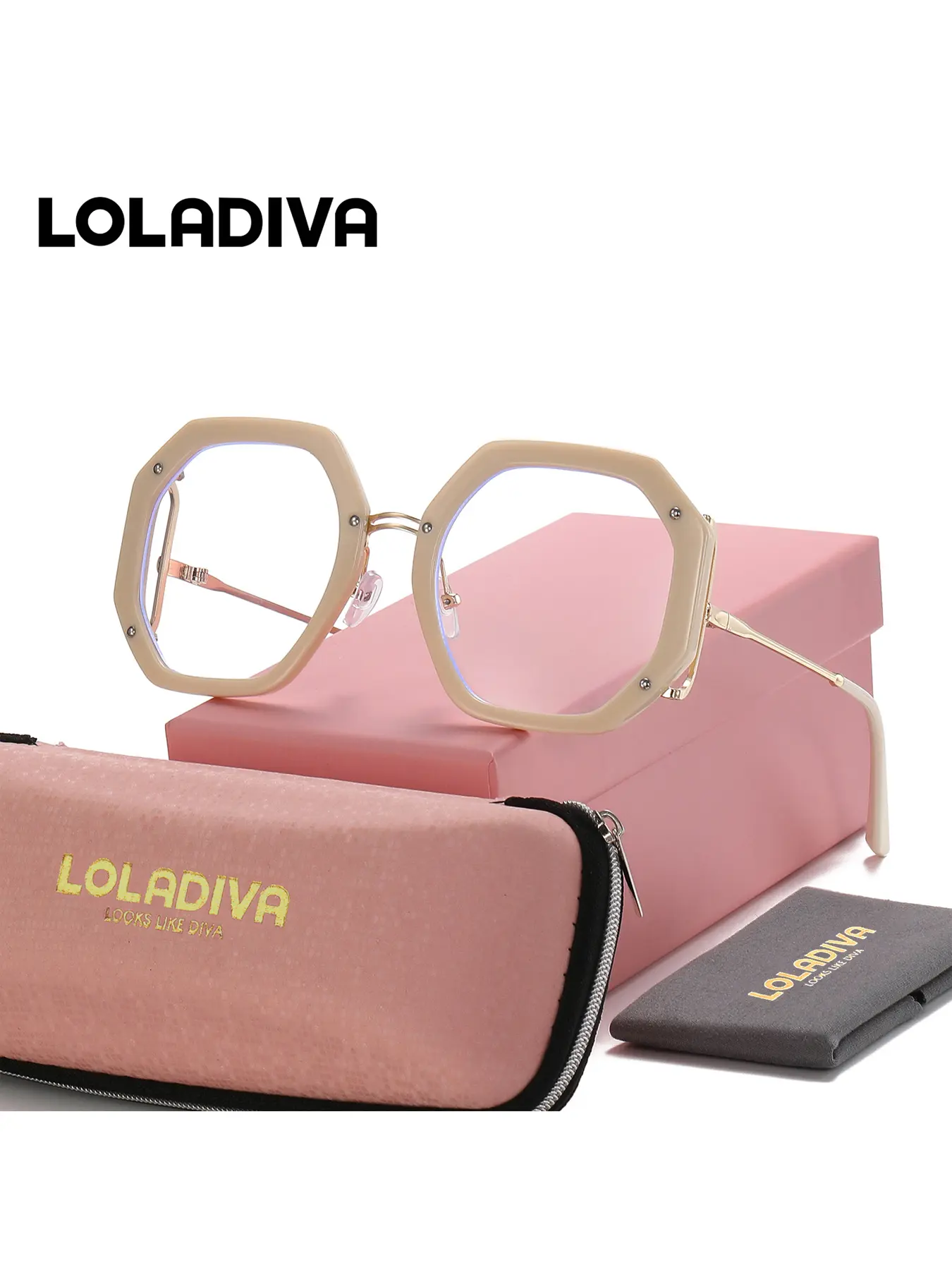 LolaDiva 1 Piece Unisex Uniquely Shaped Full Frame Plaon Glasses Scholarly Style Geometric Frame Plaon Glasses
