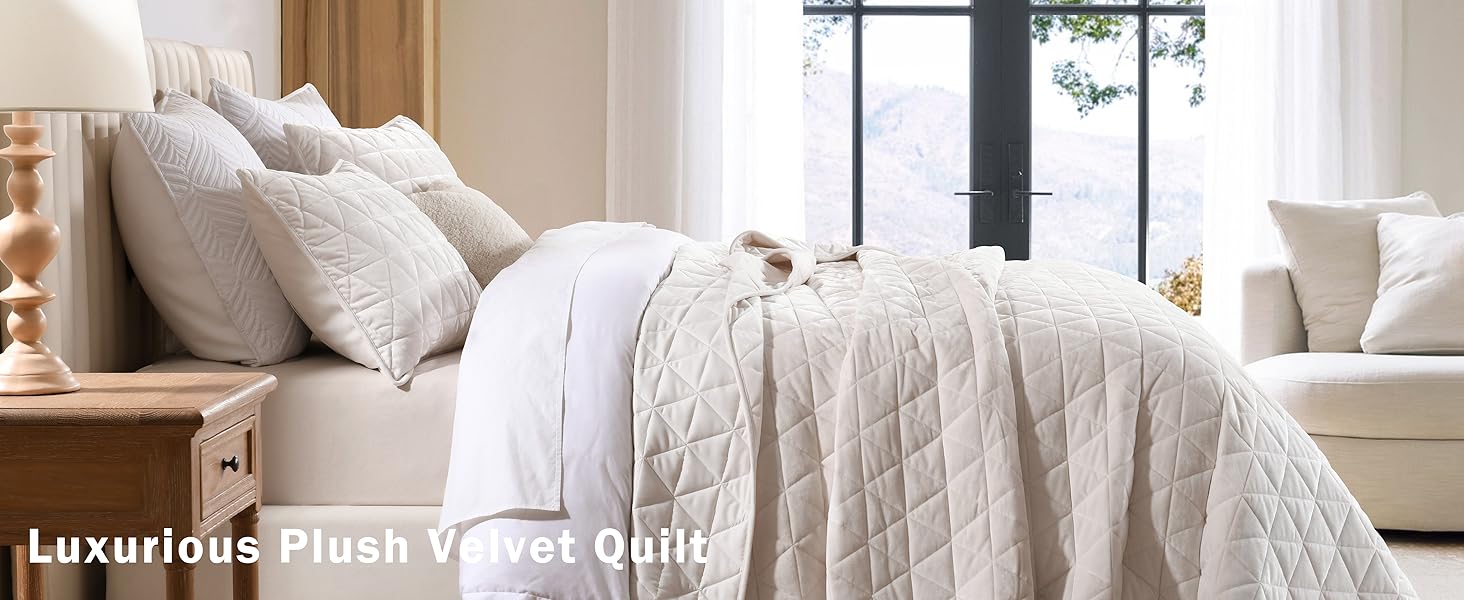 Velvet Set Queen Size Bedding Set, Cream White Velvet Comforter, Luxury Bedspreads Queen Size, Cream White Bedding,Soft Lightweight for All Season