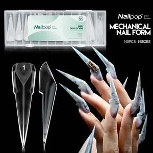 Pro Mechanical Dragon Claw Nail Tips for DIY Gel & Acrylic Extensions, Clear Dual Forms, 14 Sizes 70 Pcs