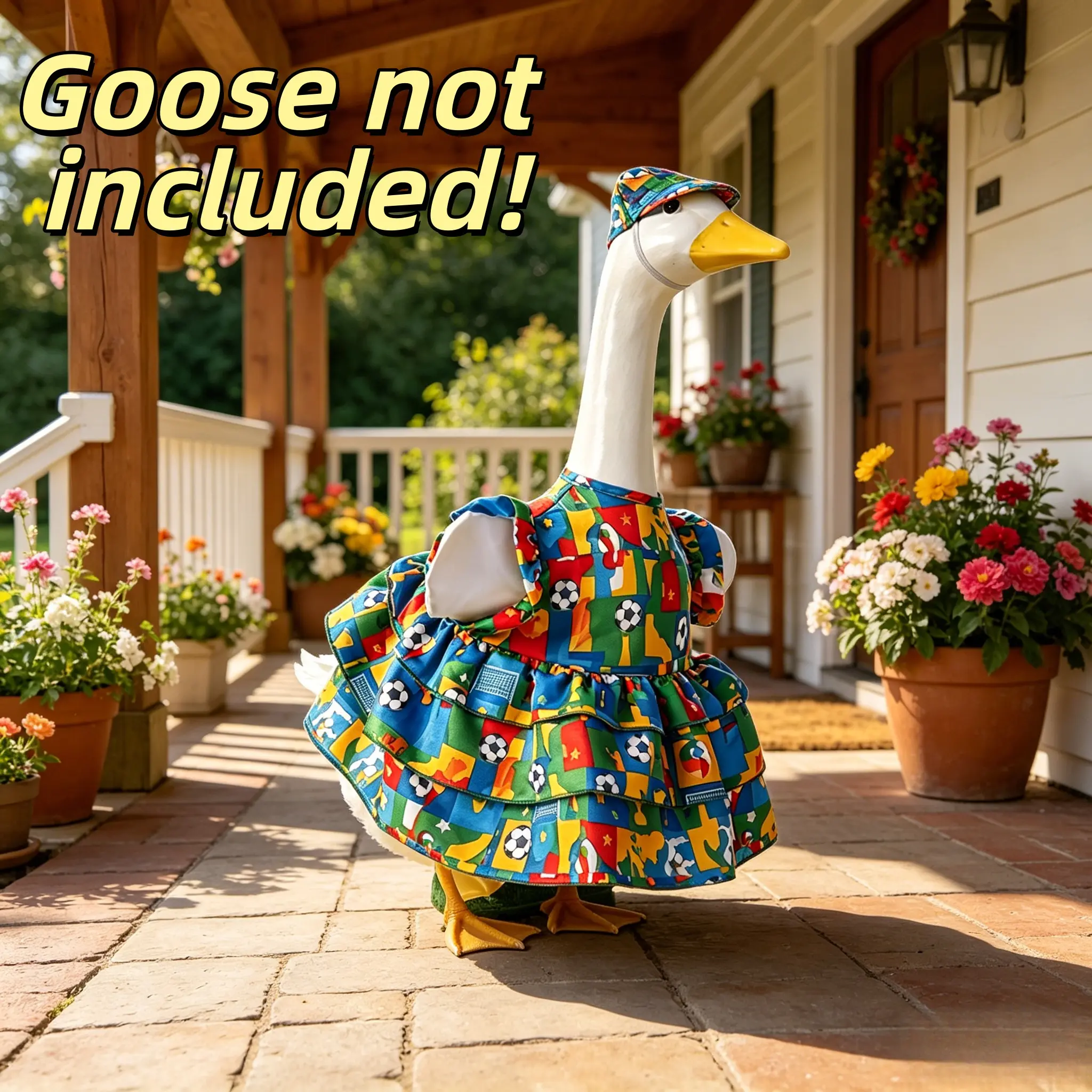 Soccer-Inspired Goose Outfit 2026 Viral Trend，2-Piece Set (Hat + Skirt), 23 Inch Porch Goose Costume, Football Map Print Yard Decor, Funny Garden Statue Dress Up, Outdoor Holiday Party Decoration, Goose not included