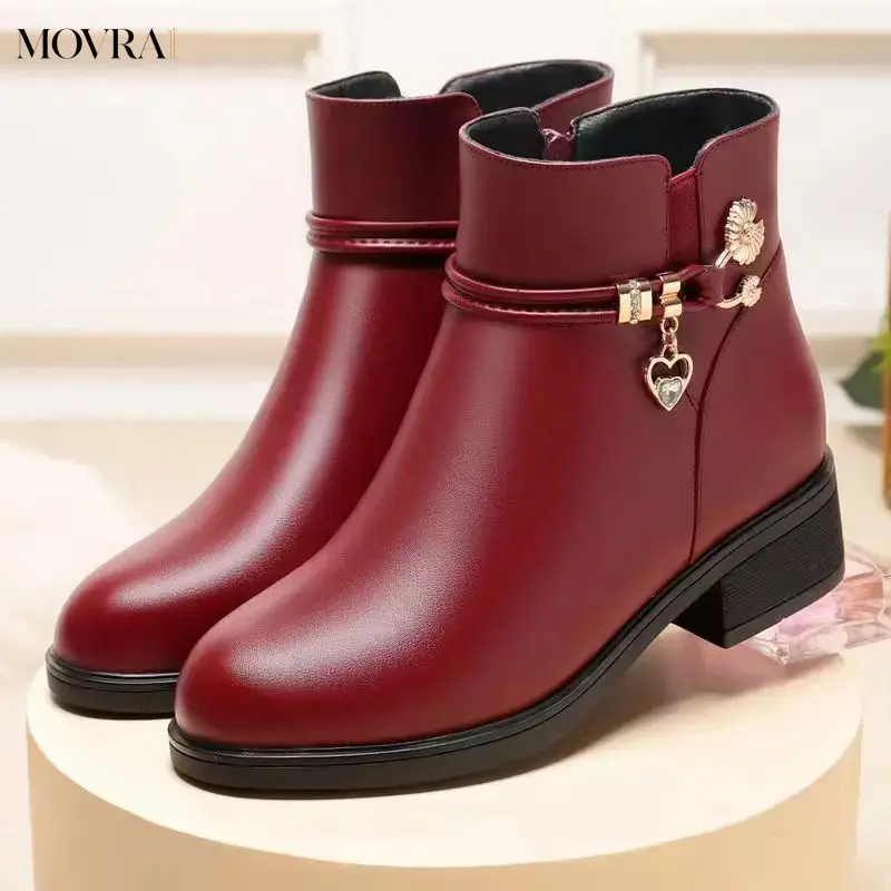 MOVRA1 Women's Winter Snow Boots - Cold-Resistant, Lined Mid-Calf Booties with Chunky Heel, Round Toe, Non-Slip Sole for Warm Walking, Christmas Gift for Mom (Casual, Snow), Mom Birthday Gifts
