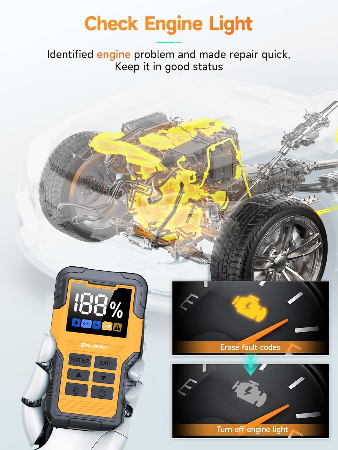 5000A Car Battery Jump Starter with OBD2 Scanner, 12V Portable Jumper Starter, Car Code Reader for Check Engine Light, OBDII Automotive Diagnostic Tool, Fault Code Scanner for Cars, SUVs, Motorcycles, All-in-One Vehicle Emergency Kit, Safe Quick Start & E