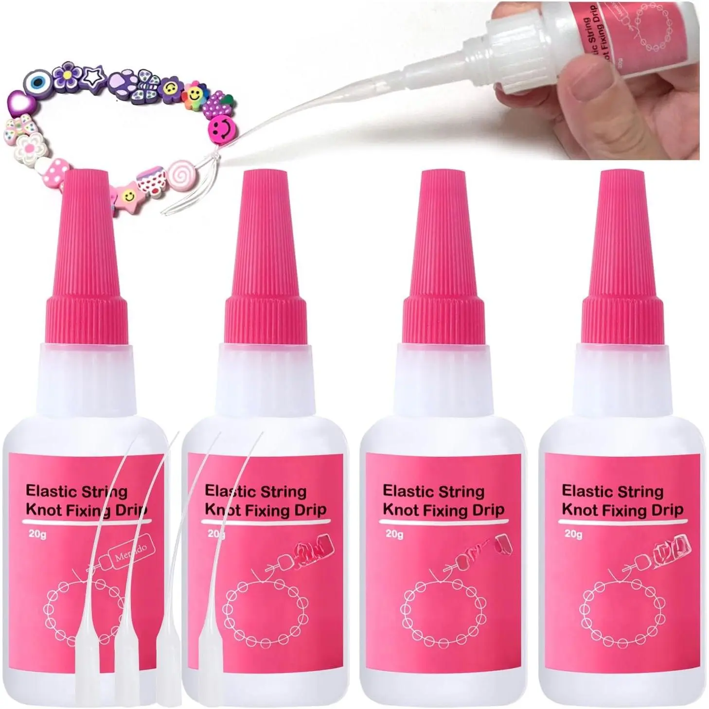 Bracelet String Professional Elastic String Kont Fixing Drip, Clear Bracelet Glue, Keep Stretchy Bracelet String Stay Perfectly Tied for Clay Beads,  Making Supplies(4pcs 20g/1pcs) (4)