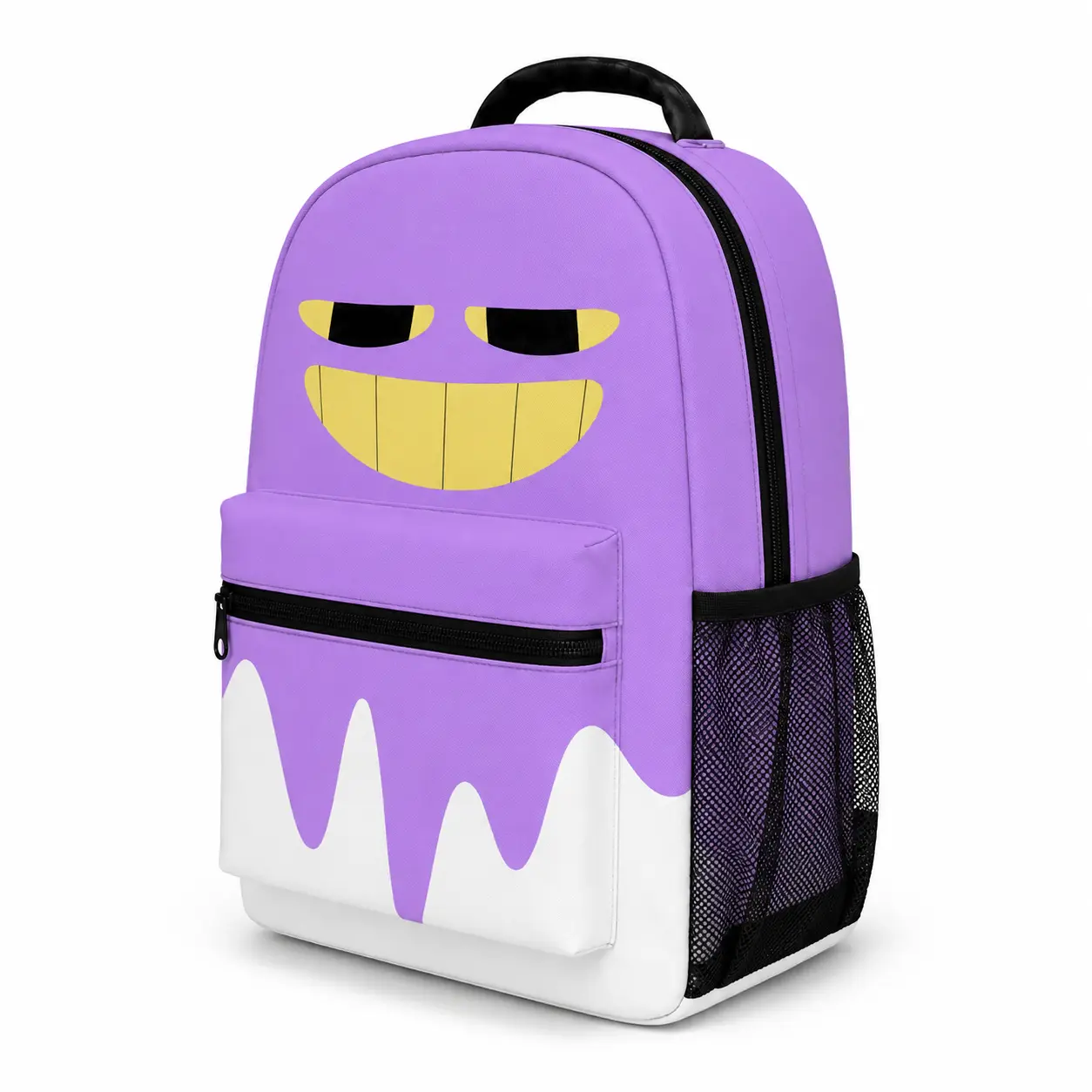 Monster Backpack, Cute Cartoon Smile Face School Bag for Mens Womens, Lightweight Student Bookbag with Side Mesh Pocket, Front Zipper Pocket and Top Handle, Funny Ghost Style Travel Daypack, Daily Use, Back to School Gift