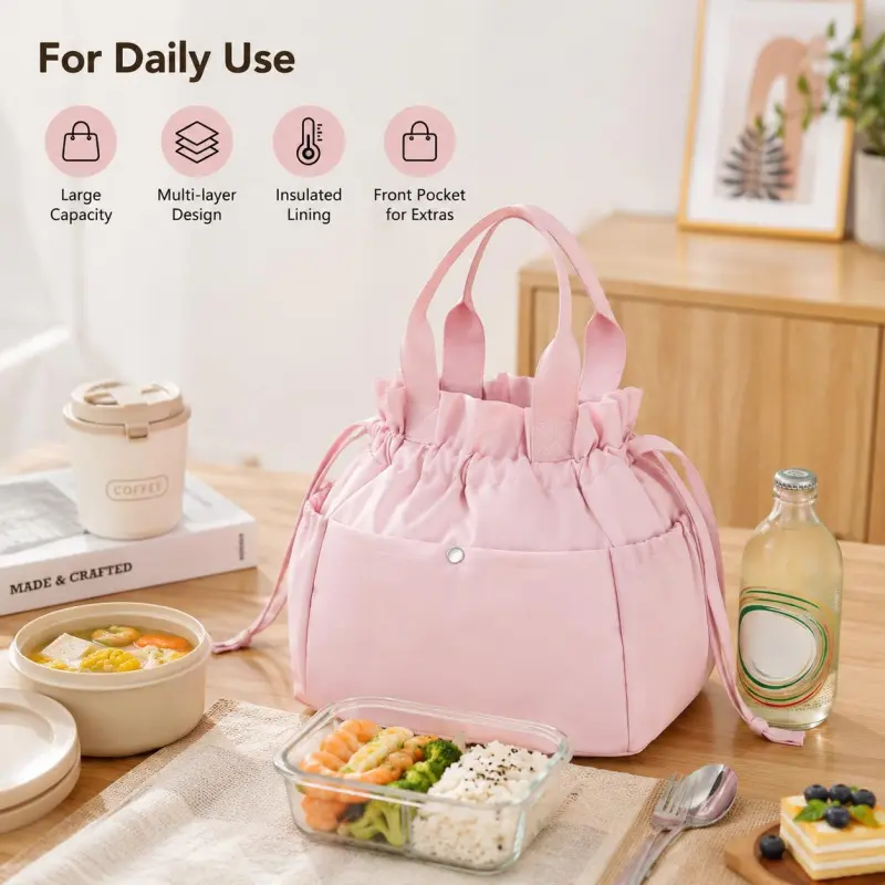 1 Set Of Lightweight Insulated Lunch Bags For Both Men And Women, With Lining, Portable Drawstring Insulated Tote Bag To Keep Food Hot And Cold, Portable Lunch Storage Bag Suitable For Work, Travel, And Picnics, Easy To Clean, Christmas And Holiday Gifts