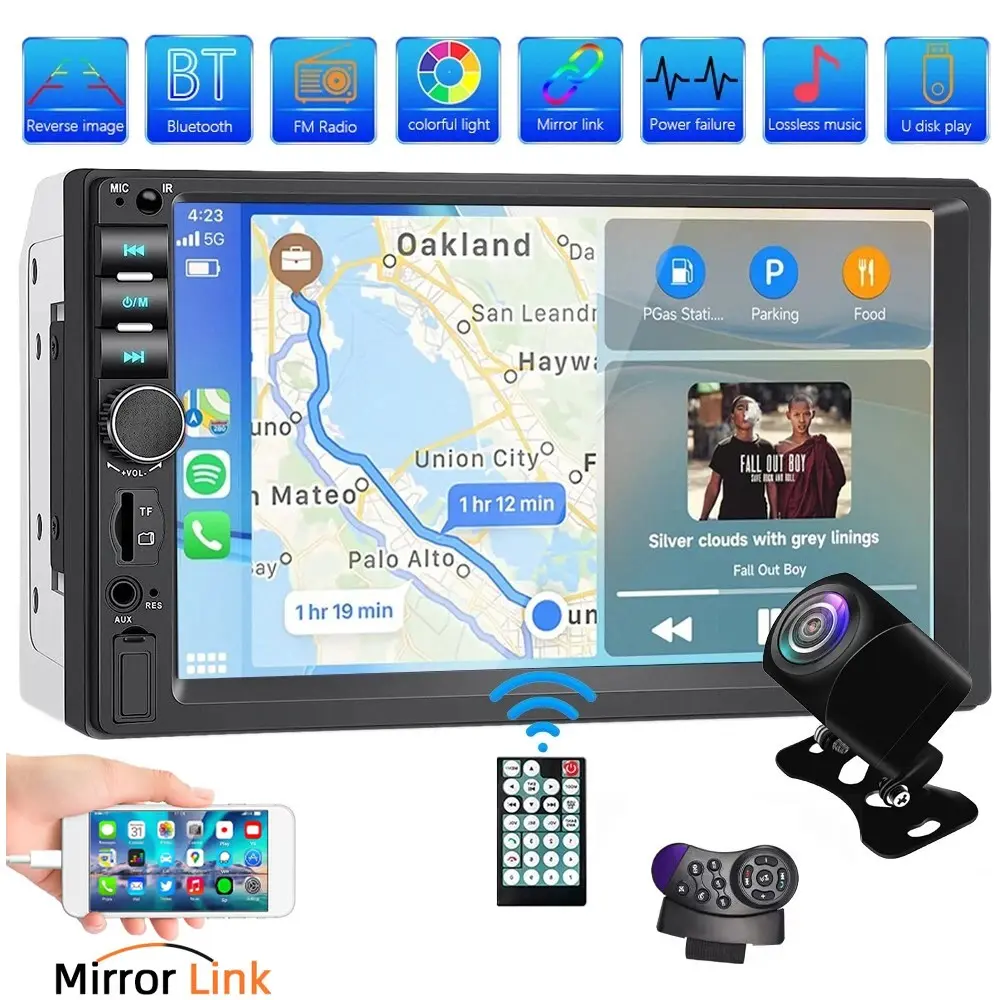 Dual Spindle 7 Inch Touchscreen Car Audio System, Mp5 Player with Clear HD Display, In-Car Entertainment Device, Abs Enclosure Material, Head Unit, Car Media Player