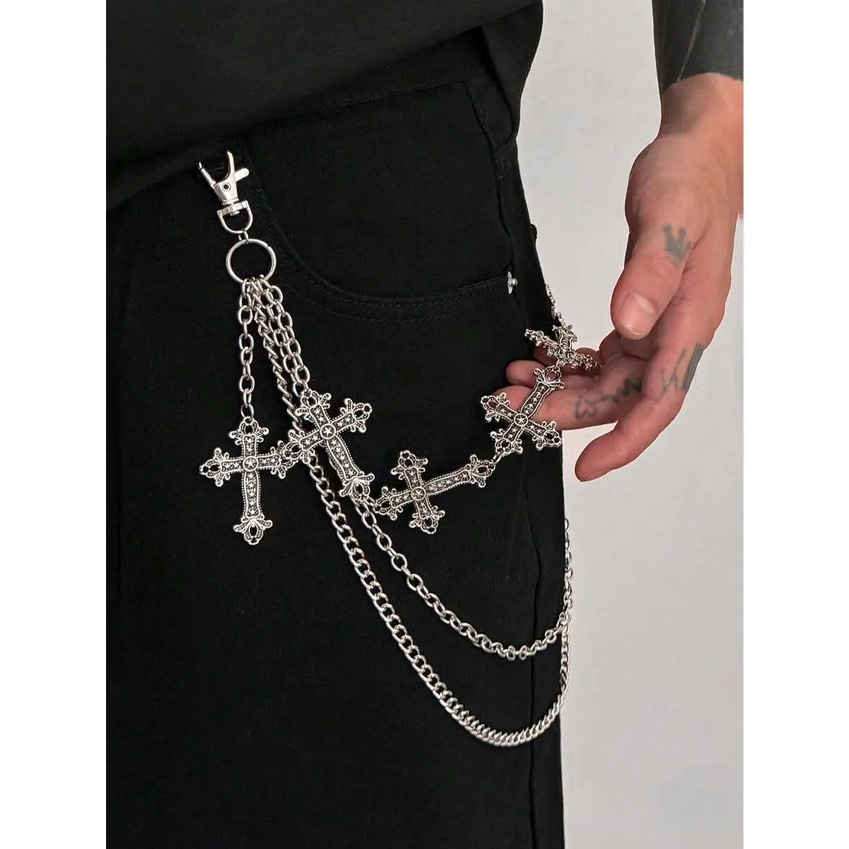 1pc Gothic Style Multi-Layer Cross Tassel Pendant Geometric Chain Body Chain, Retro Hip-Hop, Suitable For Festivals, Parties, Casual Wear, Street Snap, Men's/Couple's Birthday, Banquet, Versatile Charm Jewelry Waist Chain Gift