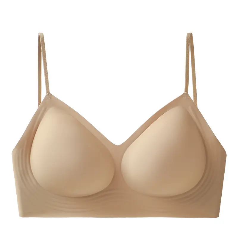 Women Seamless Liquid Foundation Texture Sports Bra, Breathable Invisible Wireless Push Bra, Thin Straps Beauty Back Gathering Daily Athletic Bra for Small Bust