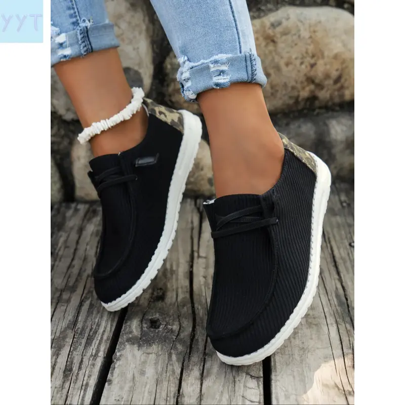 YYT1 Women's Autumn New Corduroy Animal Print Flat Lace-Up-On Loafers, Comfortable Casual Trendy Flat Lightweight Casual Footwear Shoes Everyday Wear Loafers Recommendation Lightweight Ons Shoes Flats