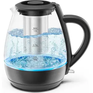 Electric Kettle with Tea Infuser, Compact 1L (4 Cups), 1500W, Removable Lid for Easy Cleaning, Boil-Dry Protection, Stainless Steel Filter, BPA Free, Auto Shut Off, Small Electric Tea Kettle