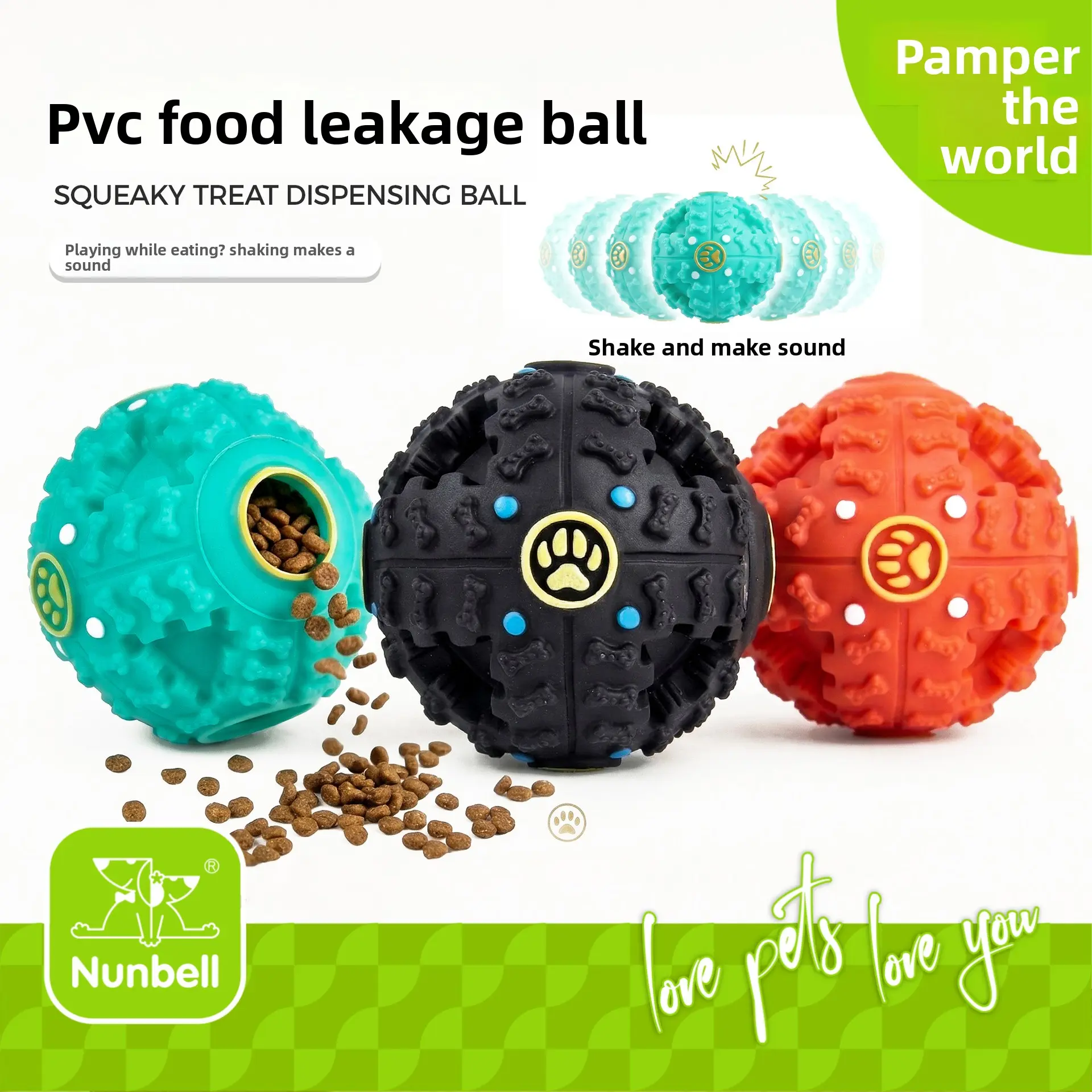 Nunbell dog toy pet squeaky ball, treat dispensing ball, dog training plastic toy, sound-making ball
