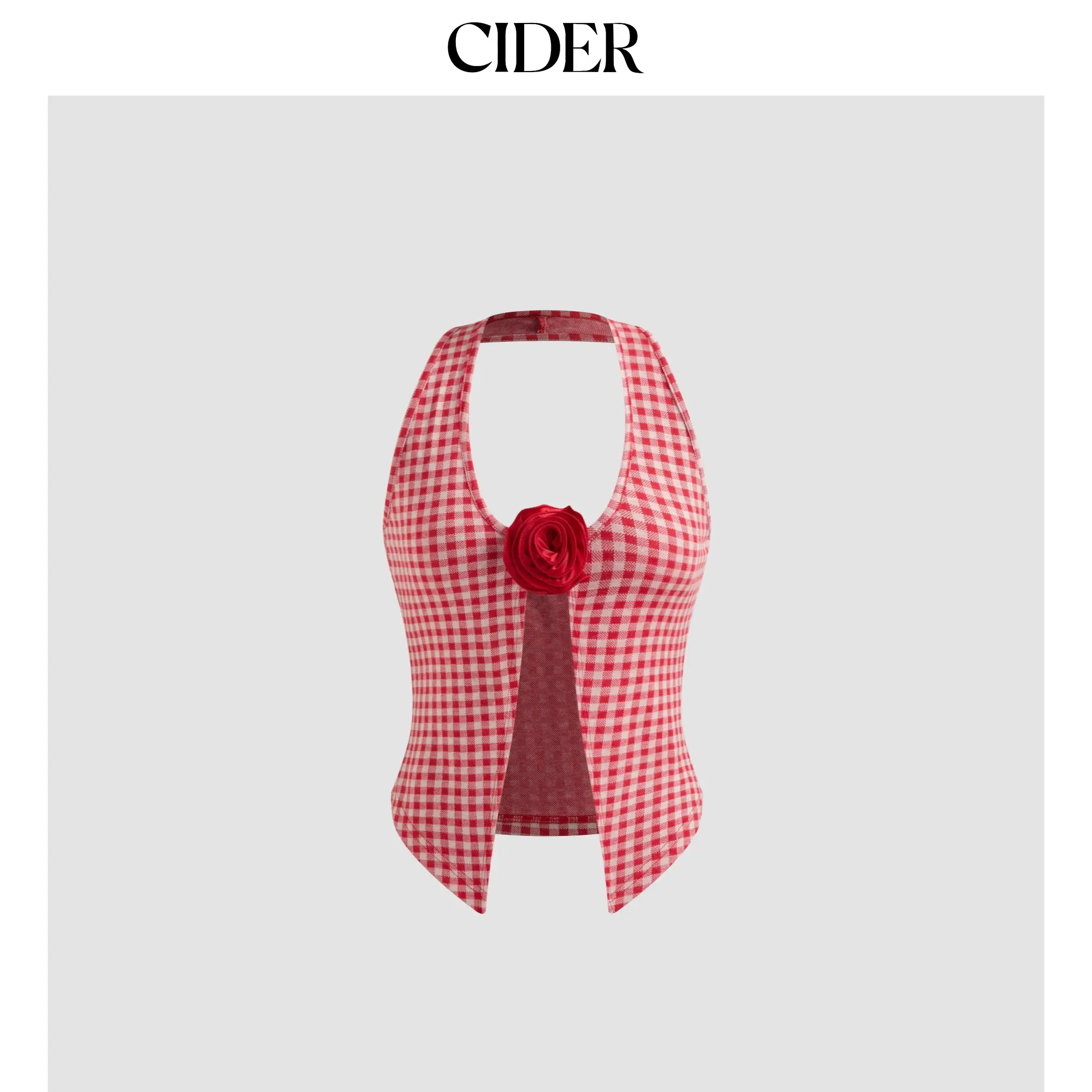 Cider [size 2-10] Halter Neckline Gingham Rosette Tank Top SummerWins SummerFinds