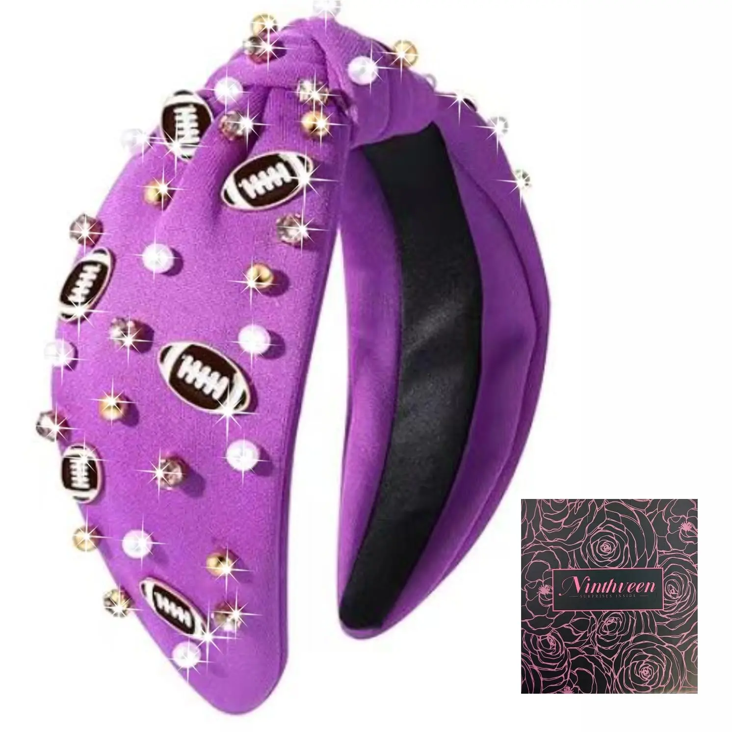 Women's Fashion Football Headband Black Red Orange Blue  Rhinestone Jeweled Knotted for Girl's Fashion Cute Wide Headband for Mother's Day,Christmas,Birthday